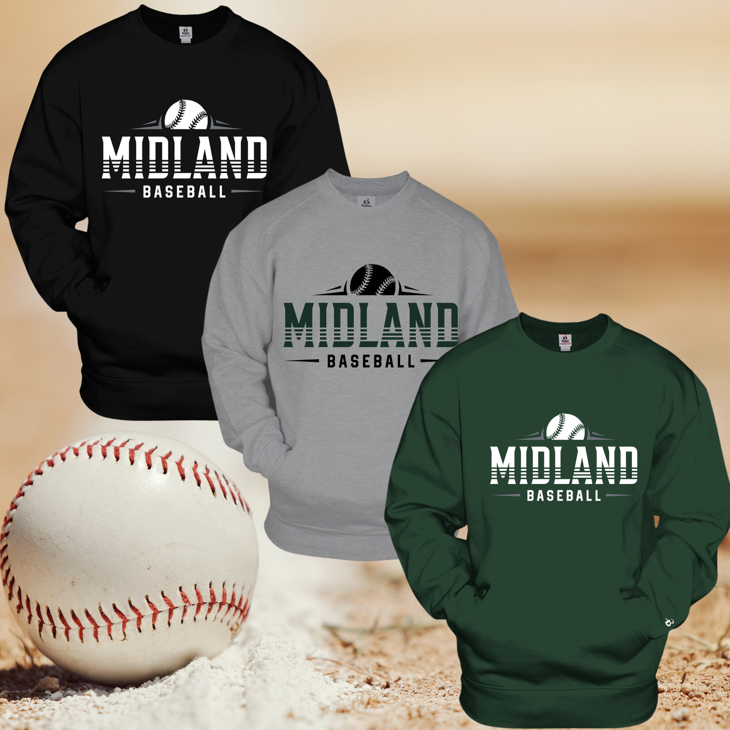 Midland Middle School Baseball Pocket Crewneck